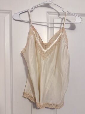 Vintage Christian Dior Ivory Satin Lace Cami Top Logo Embroidered
